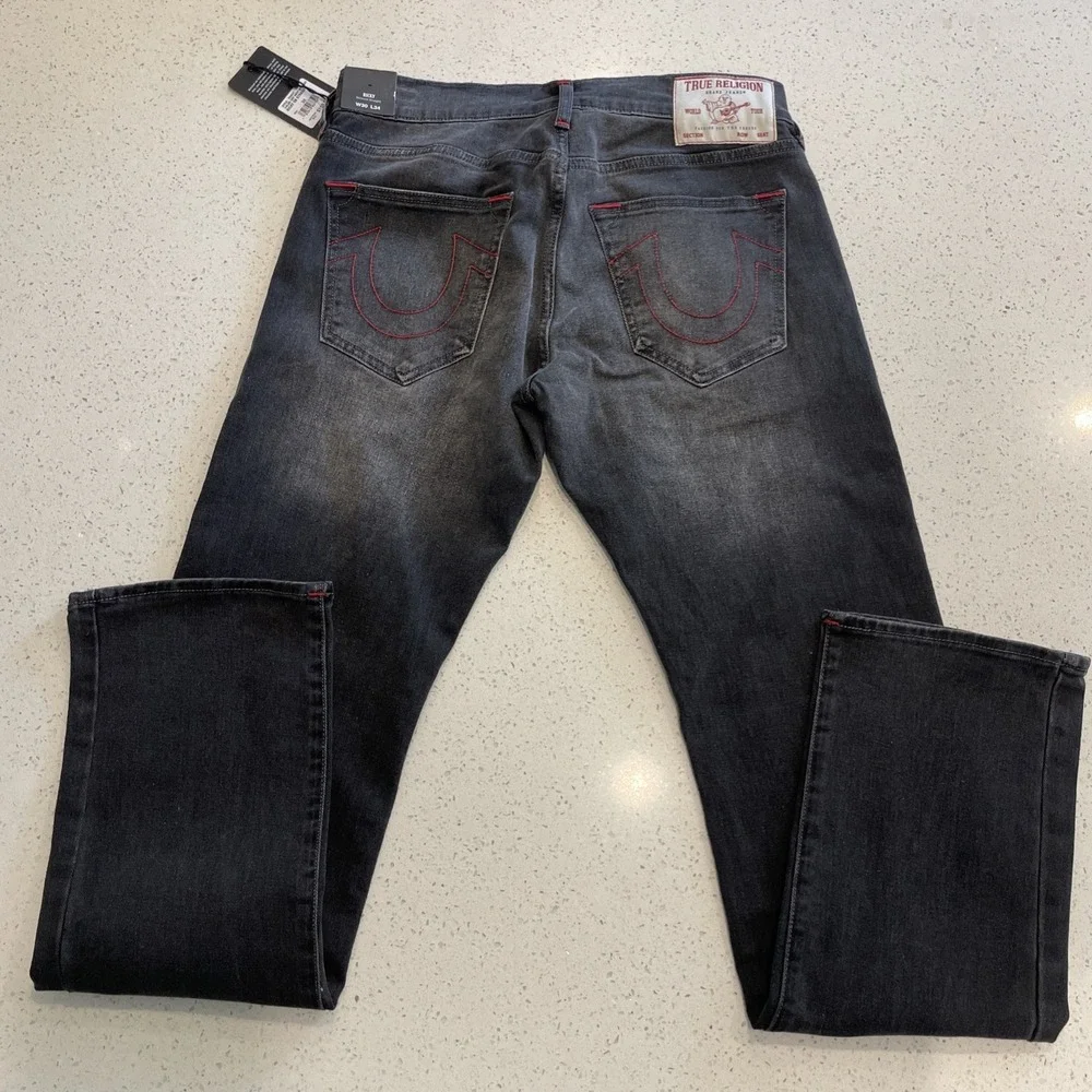 NWT True Religion Jeans Ricky Mens Sz 30x34 No Flap SN Relaxed Straight Black